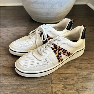 MIA White Sneakers with Leopard Panel – Women’s Size 9 – Casual Shoes